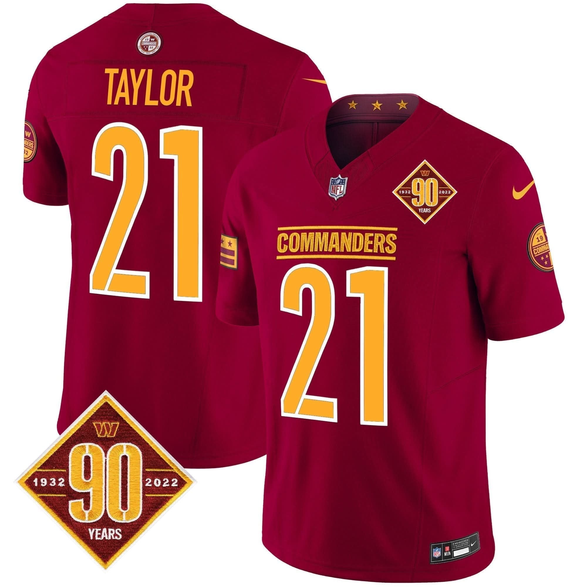 Washington Commanders 90th Anniversary Patch Vapor Limited Jersey - All Stitched